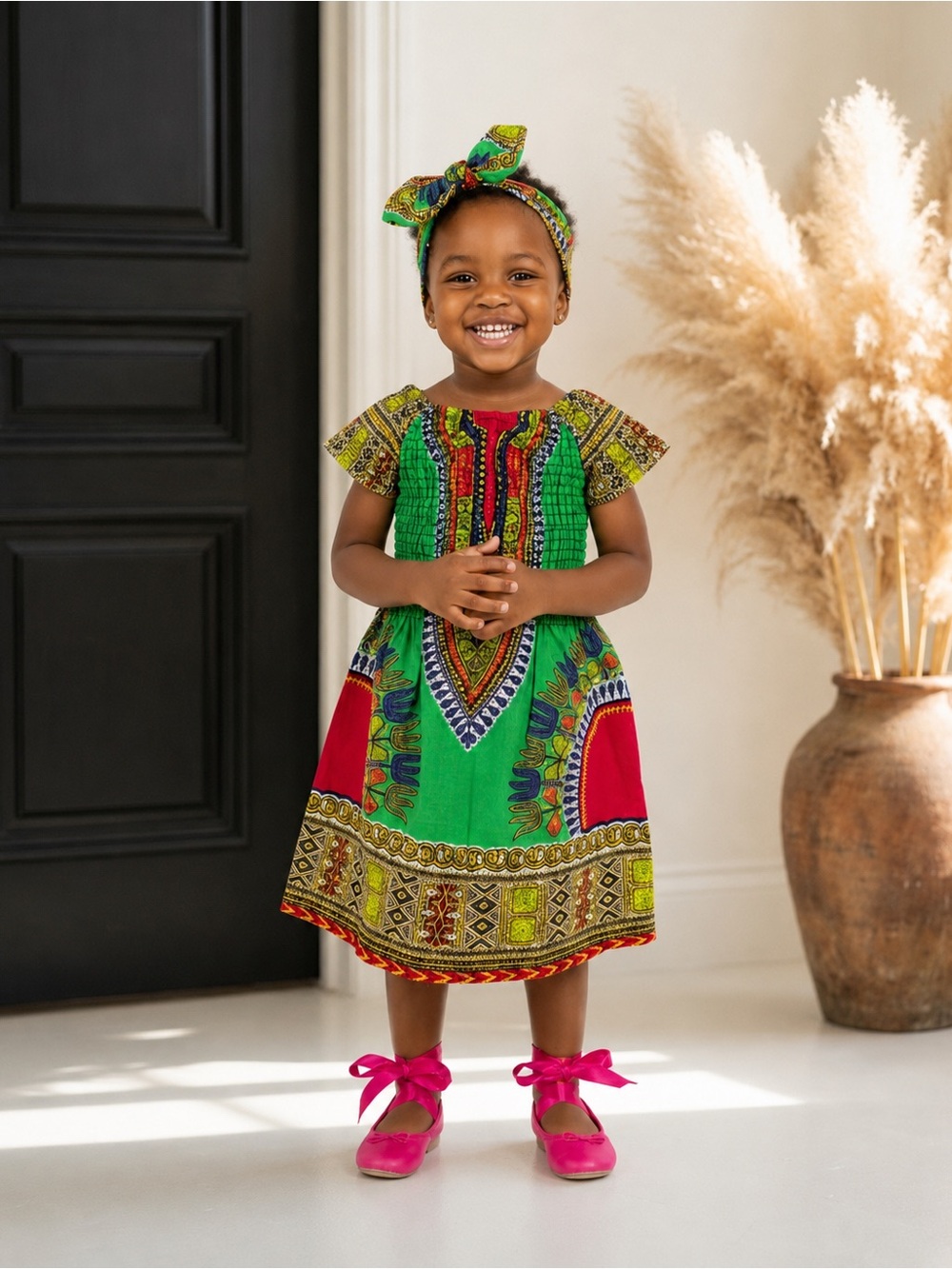 Little Girls Dashiki Dress with Coordinating Headband